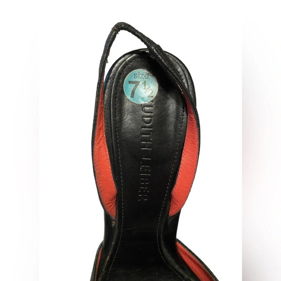 Judith Leiber Black Leather Crystal Ball Embellishments Sling Back Heels - Picture 8 of 10